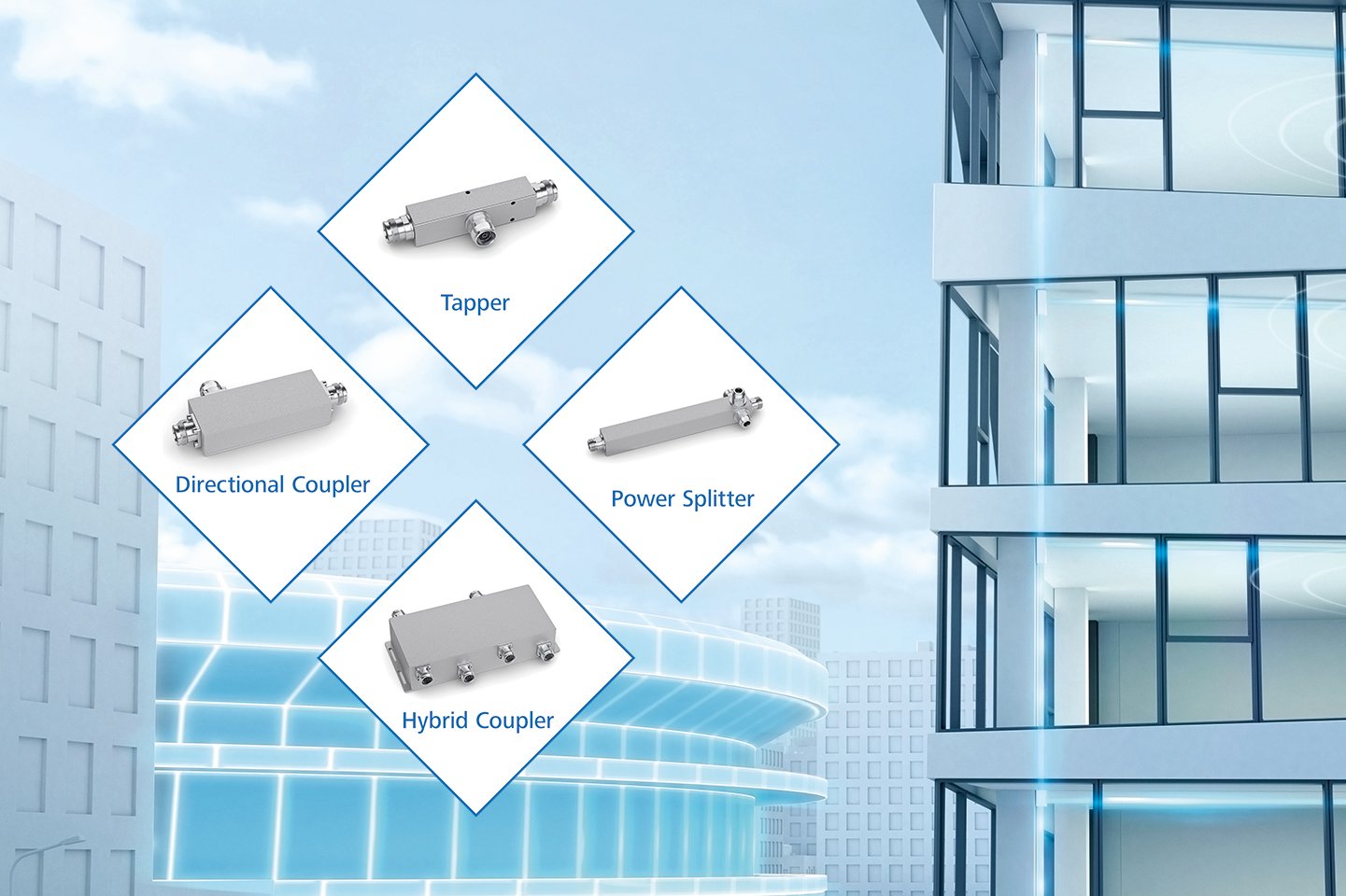 Tapper, power splitter, hybrid coupler, directional coupler for multi-storey buildings