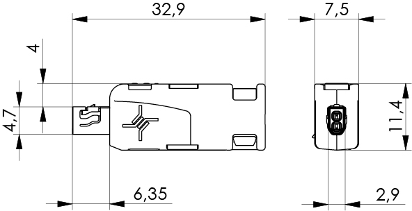 Technical drawing of field terminated SPE connector