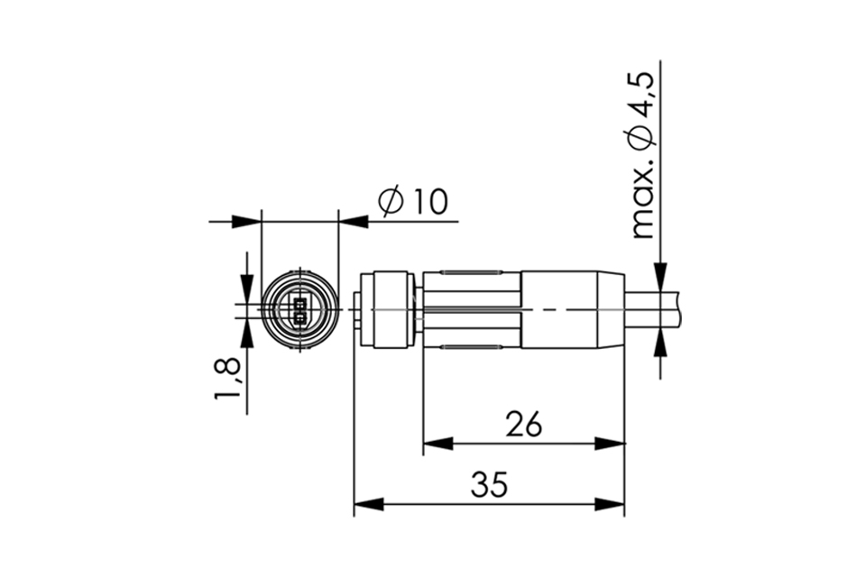 Technical drawing of SPE M8 IP67 connection cable, female-male